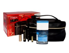 L'OREAL SET (MASCARA VOLUMINOUS EXTRA BLACK+ PERFECT SLIM SUPERLINER +EYE MAKEUP REMOVER 125ML+ KOSMETYCZKA)