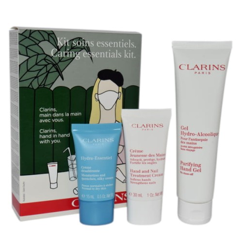 CLARINS SET (PURIFYING HAND GEL 100ML+HAND TREATMENT CREAM 30ML+HYDRA ESSENTIEL CREAM 15ML)