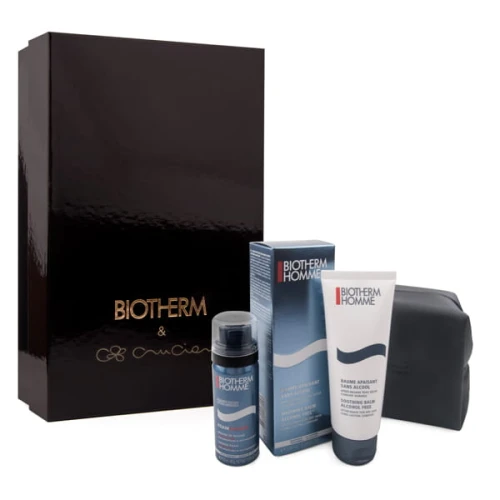 BIOTHERM SET (HOMME Sooting Balm Alcohol Free After-Shave for dry skin 100ml+Foam Shaver Shaving Foam 50ml+Cosmetics bag)