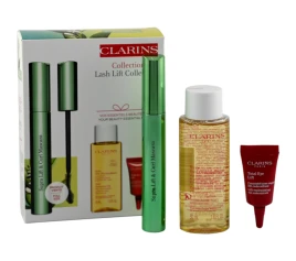 CLARINS SET (MASCARA SUPRA LIFT & CURL  BLACK  8ML + TOTAL CLEANSING OIL 50ML + TOTAL EYE LIFT SAMPLE  3ML)