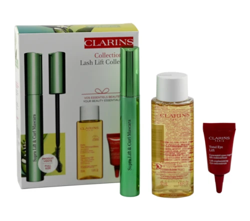 CLARINS SET (MASCARA SUPRA LIFT & CURL  BLACK  8ML + TOTAL CLEANSING OIL 50ML + TOTAL EYE LIFT SAMPLE  3ML)