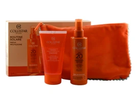 COLLISTAR SET (MOISTURIZING FACE-BODY TANNING SPRAY MILK SPF 20 + RESTORATIVE MOISTURIZING AFTER SUN SHOWER-SHAMPOO + COSMETICS BAG)
