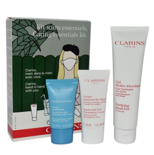 CLARINS SET (PURIFYING HAND GEL 100ML+HAND TREATMENT CREAM 30ML+HYDRA ESSENTIEL CREAM 15ML)